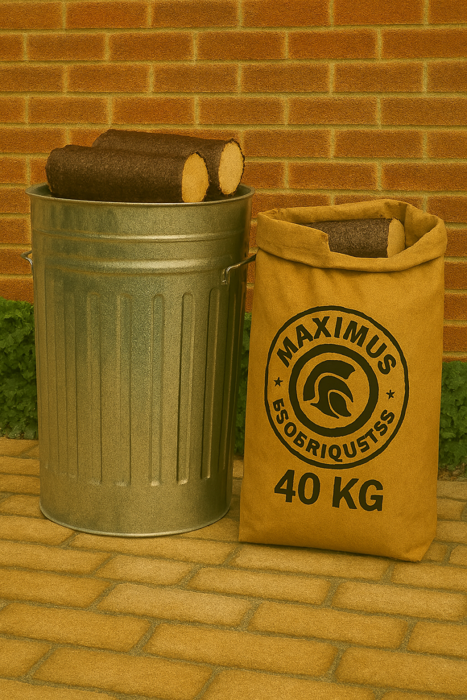 £35 40 KG Oak Briquettes PLUS a metal bin for you to KEEP